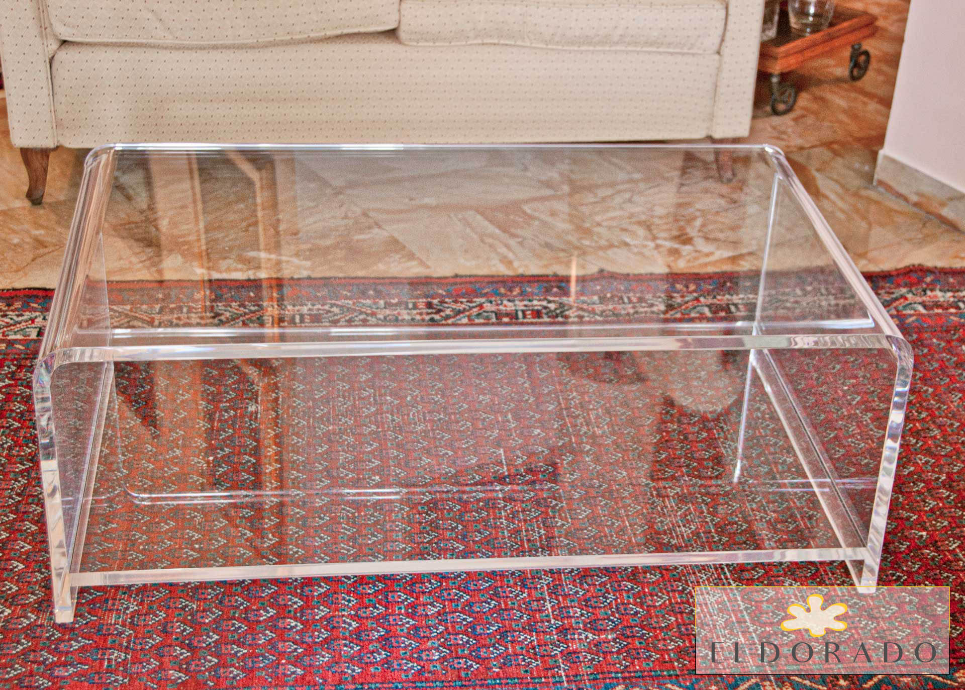 Tavolino in plexiglass PONTE cm 110 x 65 h.40 con ripiano 